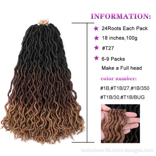 Hot sell 18 inch 24 stands 100g synthetic ombre dreadlock hair braids gypsy locs types of faux locs